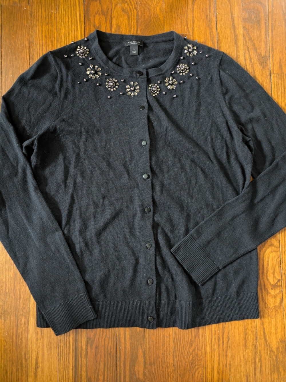 Ann Taylor Jeweled Collar Cardigan Sz L